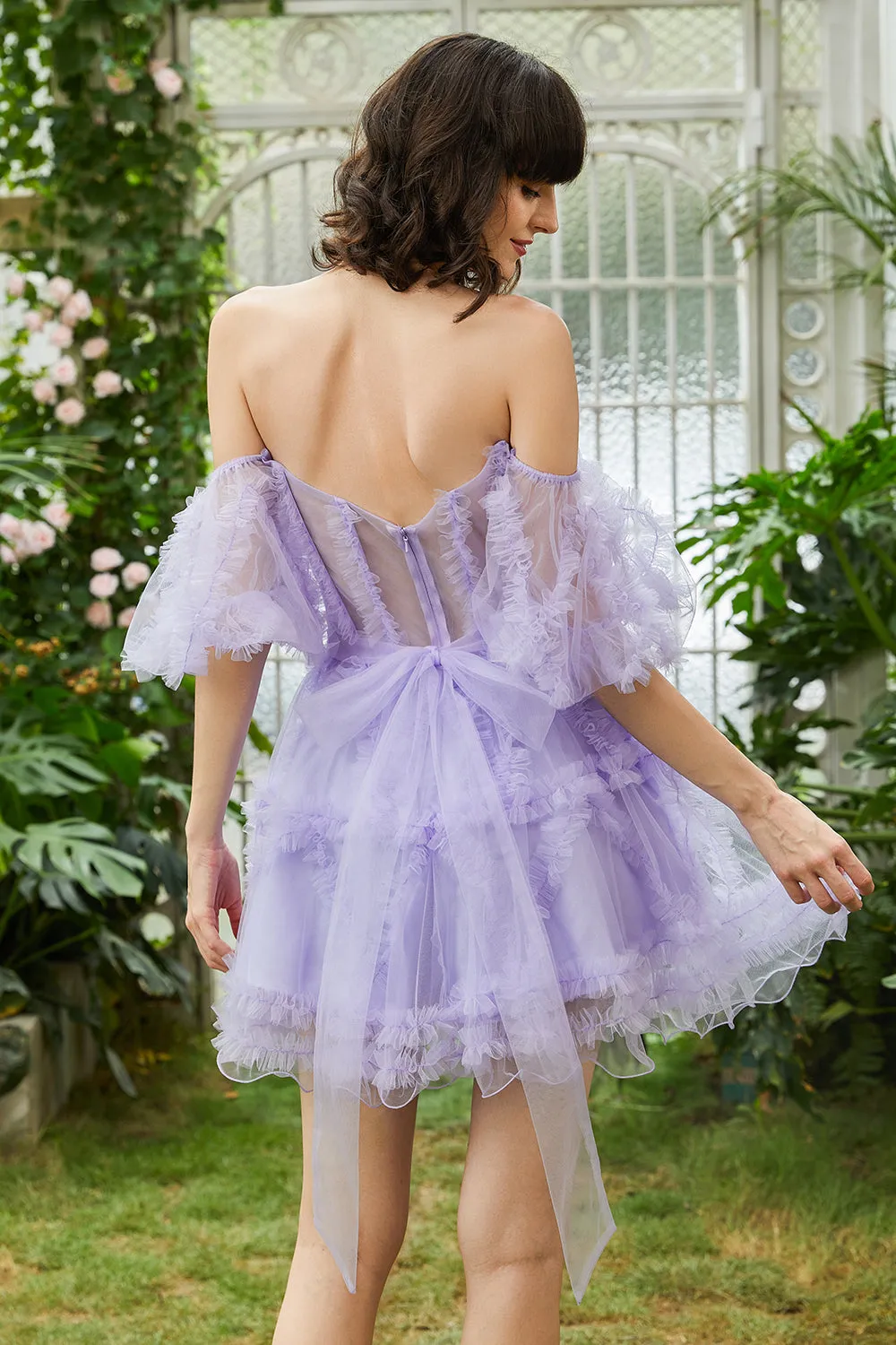 A Line Purple Tulle Off The Shoulder Short Homecoming Dress sold by Zapaka product image thumbnail 2