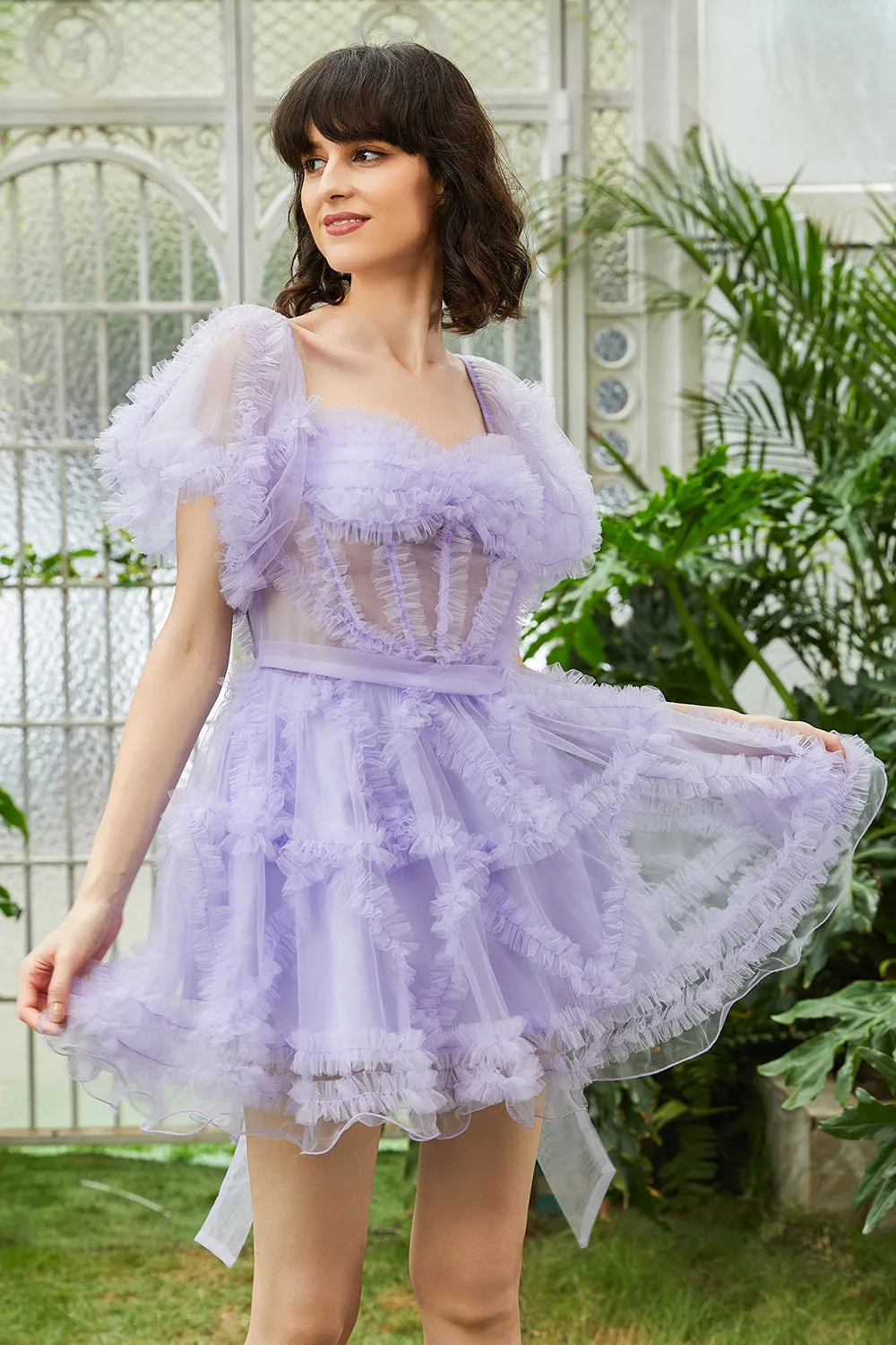 A Line Purple Tulle Off The Shoulder Short Homecoming Dress sold by Zapaka product image thumbnail 4