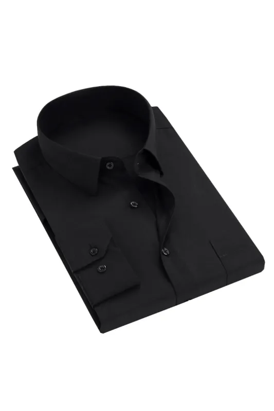 Men's Black Solid Long Sleeves Suit Shirt sold by Zapaka