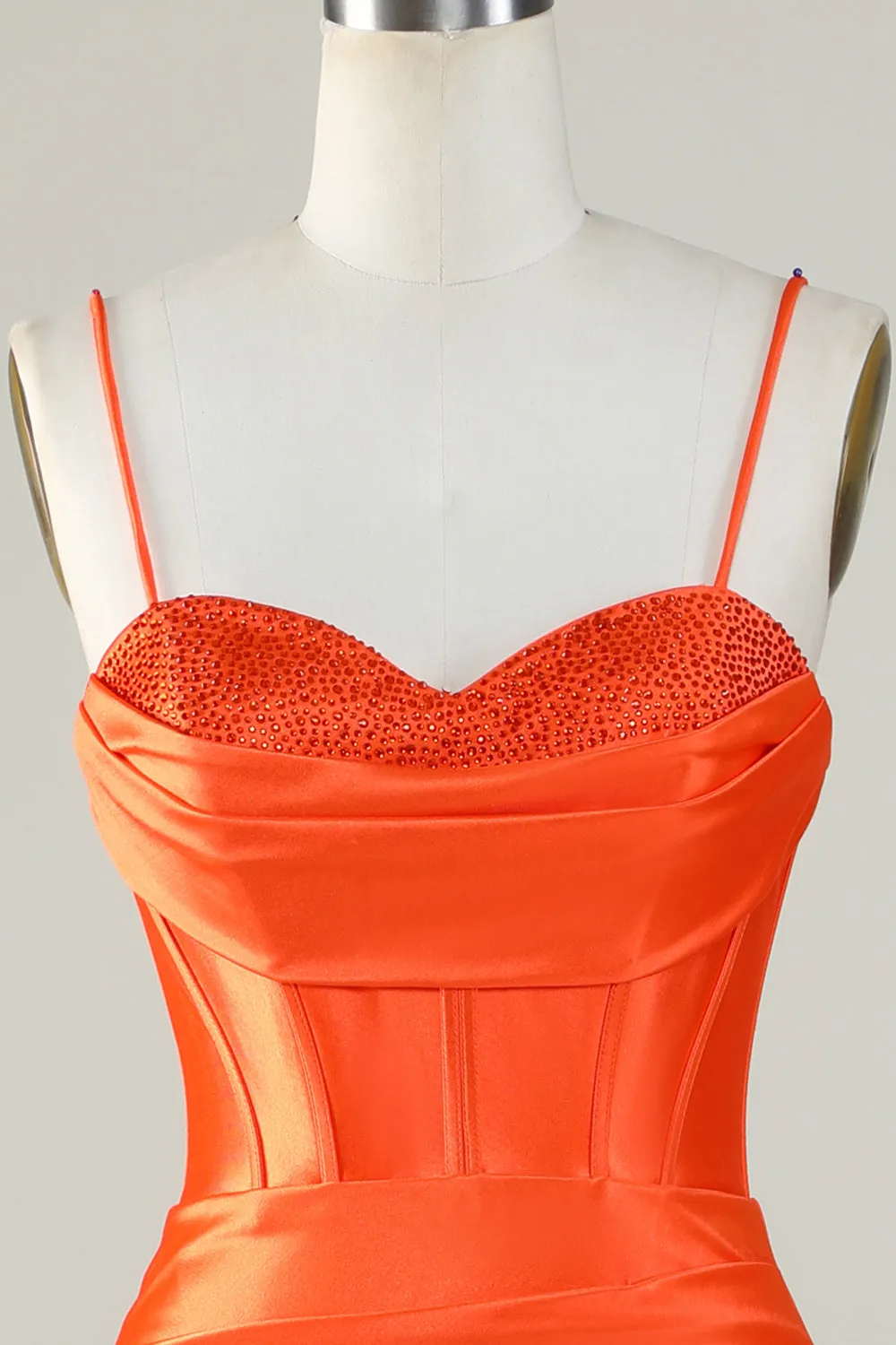 Orange Mermaid Spaghetti Straps Long Corset Prom Dress With Slit sold by Zapaka product image thumbnail 4