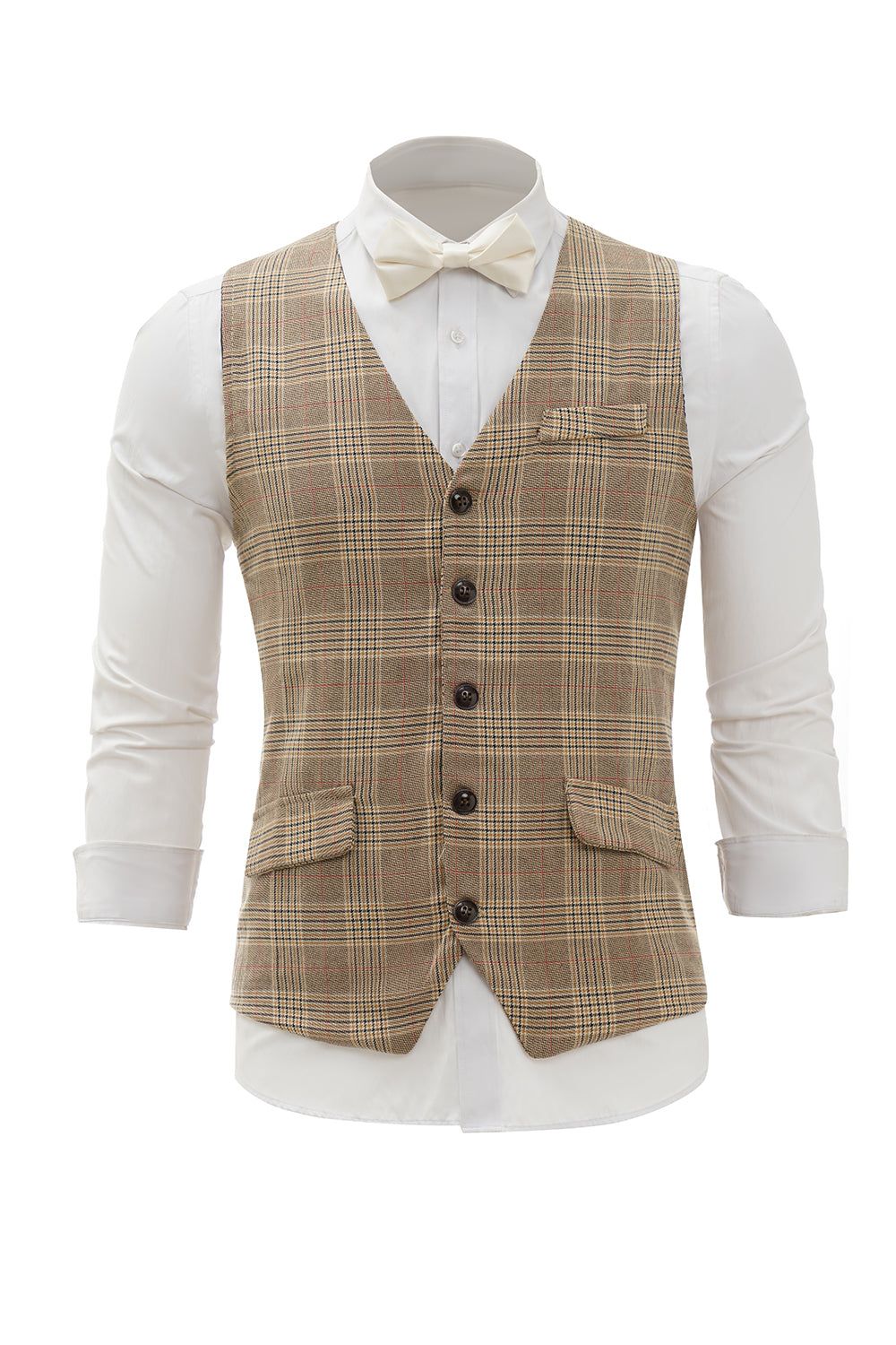 Grey Gingham Shawl Lapel Men's Vest sold by Zapaka product image thumbnail 4