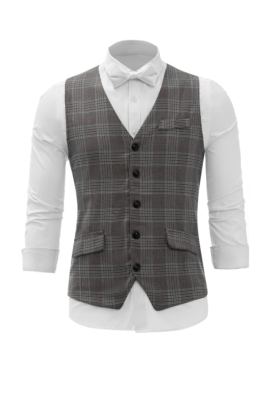 Grey Gingham Shawl Lapel Men's Vest sold by Zapaka