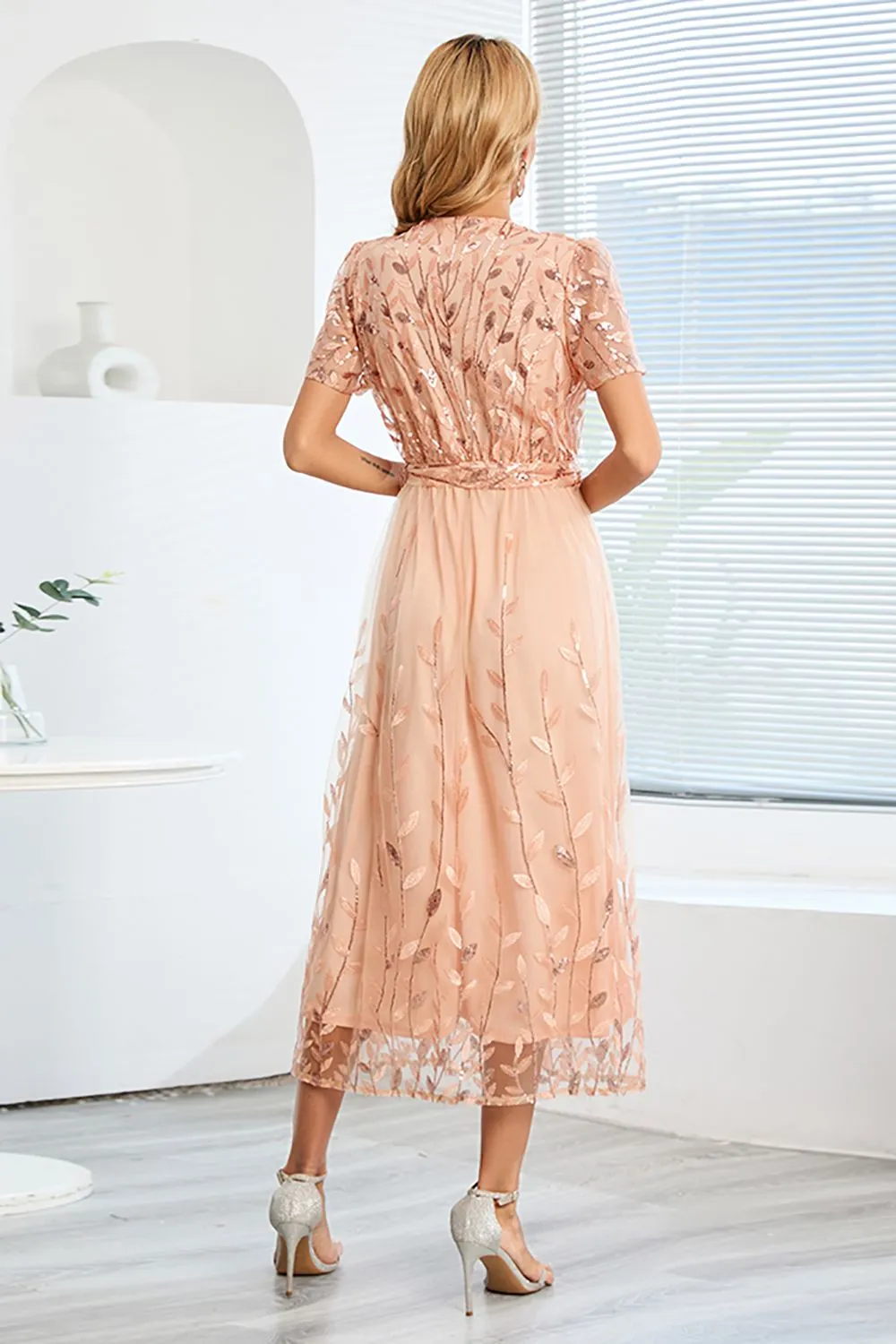 A-Line Blush Casual Dress with Short Sleeves sold by Zapaka product image thumbnail 2