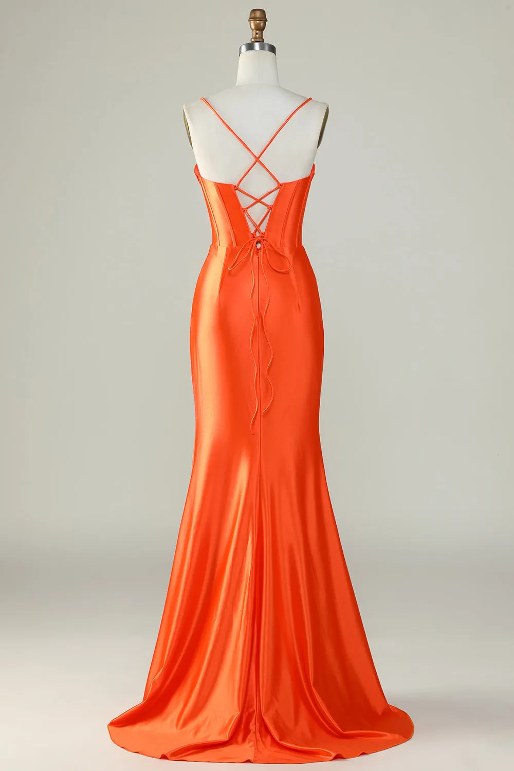 Orange Mermaid Spaghetti Straps Long Corset Prom Dress With Slit sold by Zapaka product image thumbnail 2