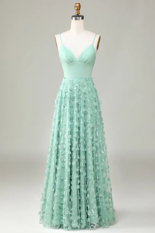 A-Line Spaghetti Straps Sleeveless Green Bridesmaid Dress sold by Zapaka