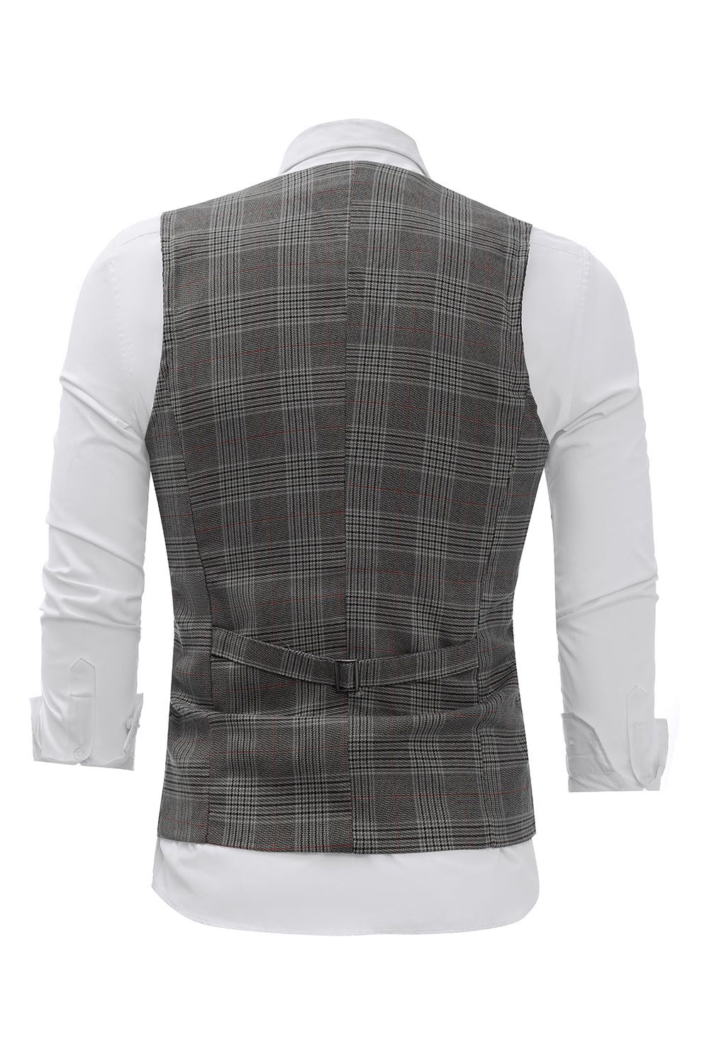 Grey Gingham Shawl Lapel Men's Vest sold by Zapaka product image thumbnail 2