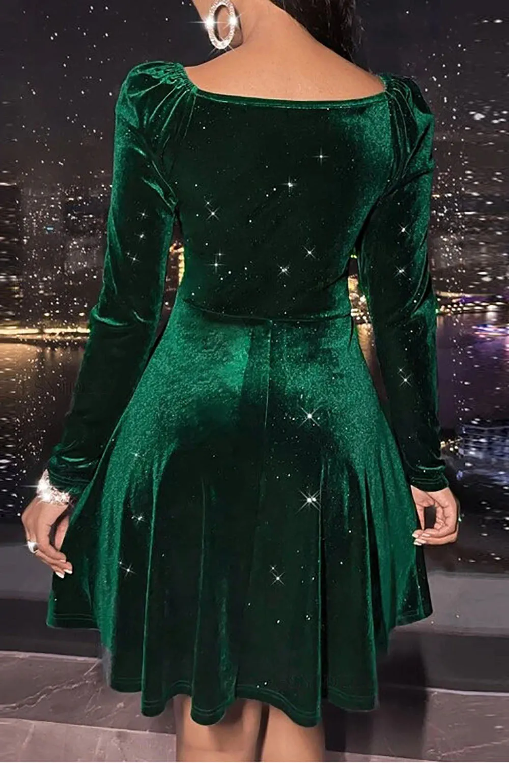 V-Neck Green Velvet Christmas Dress sold by Zapaka product image thumbnail 2