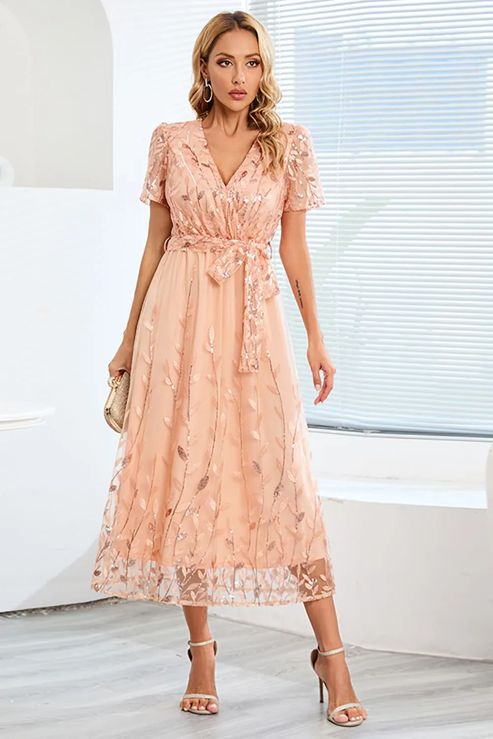 A-Line Blush Casual Dress with Short Sleeves sold by Zapaka product image thumbnail 3