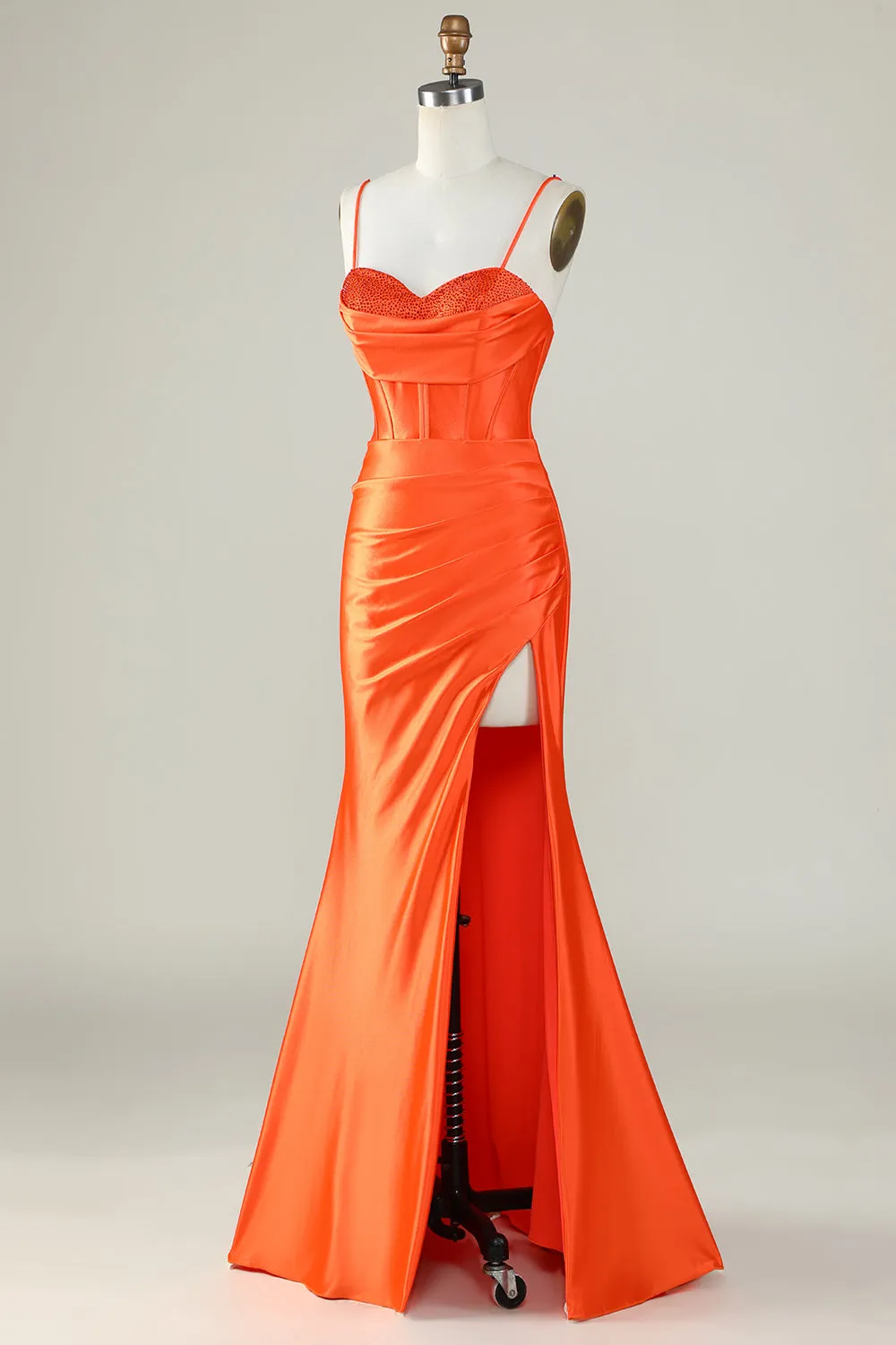 Orange Mermaid Spaghetti Straps Long Corset Prom Dress With Slit sold by Zapaka product image thumbnail 3