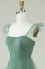 A Line Spaghetti Straps Long Tulle Eucalyptus Bridesmaid Dress sold by Zapaka