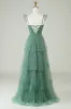 A Line Spaghetti Straps Long Tulle Eucalyptus Bridesmaid Dress sold by Zapaka