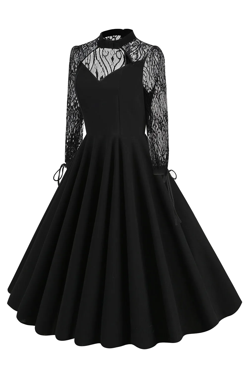 Black A line Long Sleeves 1950s Dress with Lace sold by Zapaka product image thumbnail 3