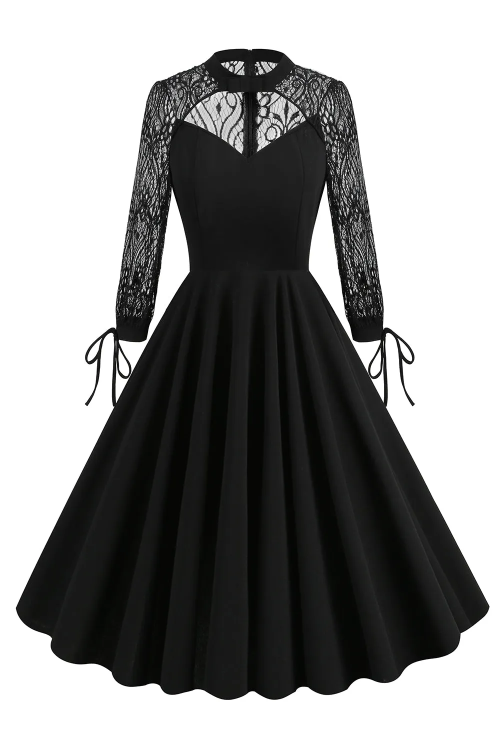 Black A line Long Sleeves 1950s Dress with Lace sold by Zapaka