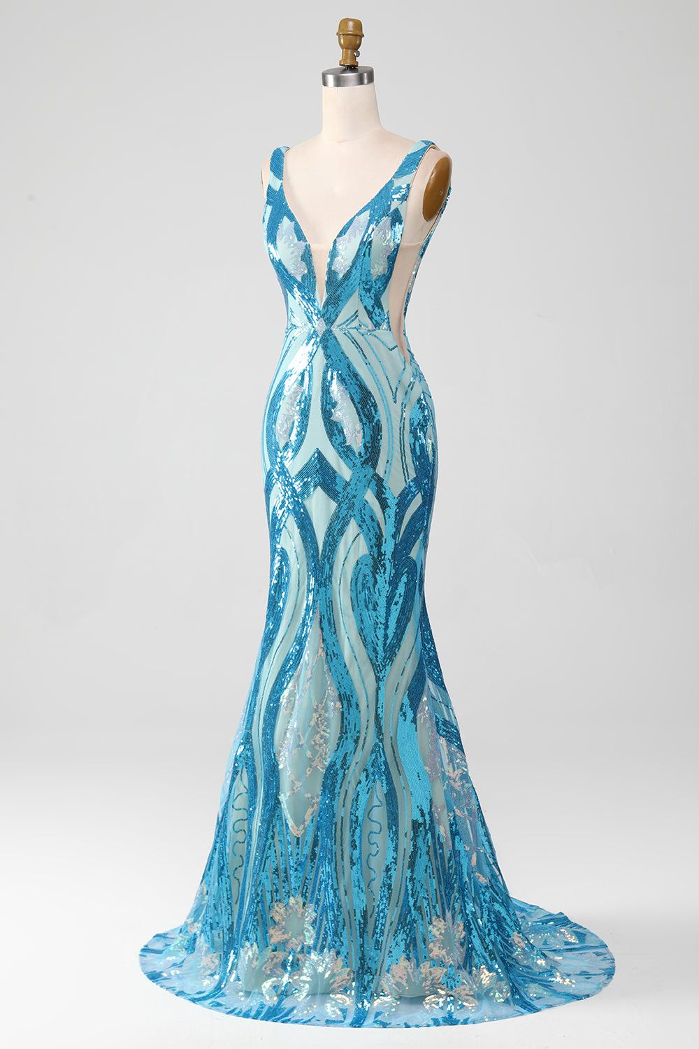 Glitter Blue V-neck Mermaid Prom Dress with Sequins sold by Zapaka product image thumbnail 3