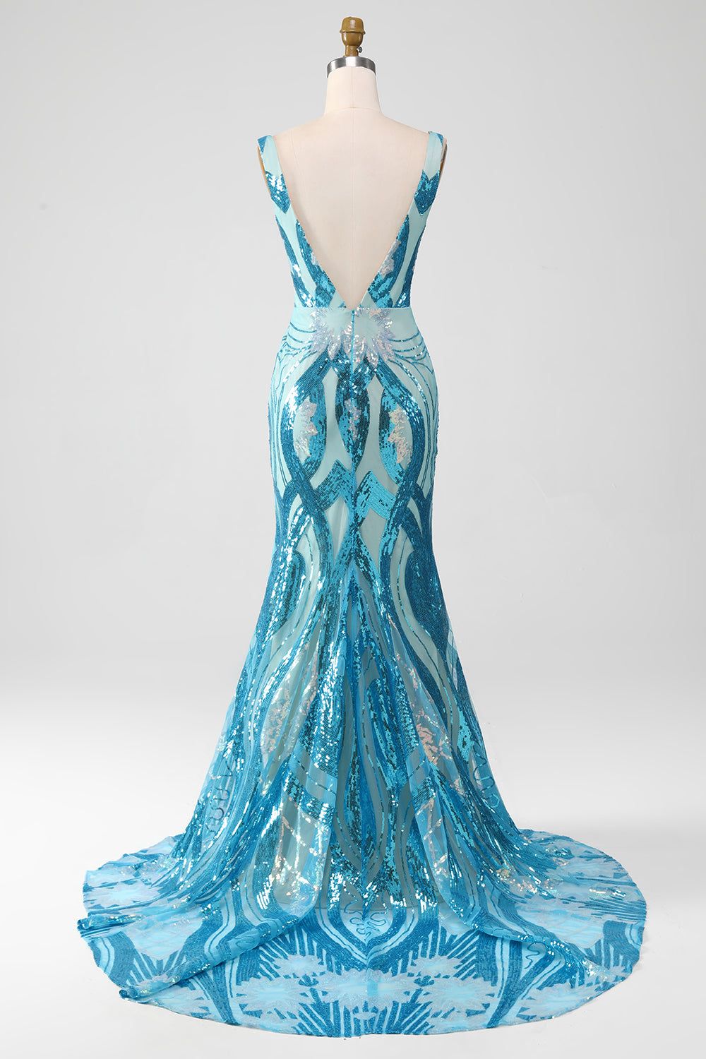 Glitter Blue V-neck Mermaid Prom Dress with Sequins sold by Zapaka product image thumbnail 2