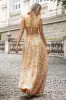 Yellow Small Flower A Line V Neck Pleated Ruffles Wedding Guest Dress sold by Zapaka