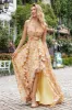Yellow Small Flower A Line V Neck Pleated Ruffles Wedding Guest Dress sold by Zapaka