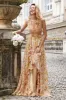 Yellow Small Flower A Line V Neck Pleated Ruffles Wedding Guest Dress sold by Zapaka