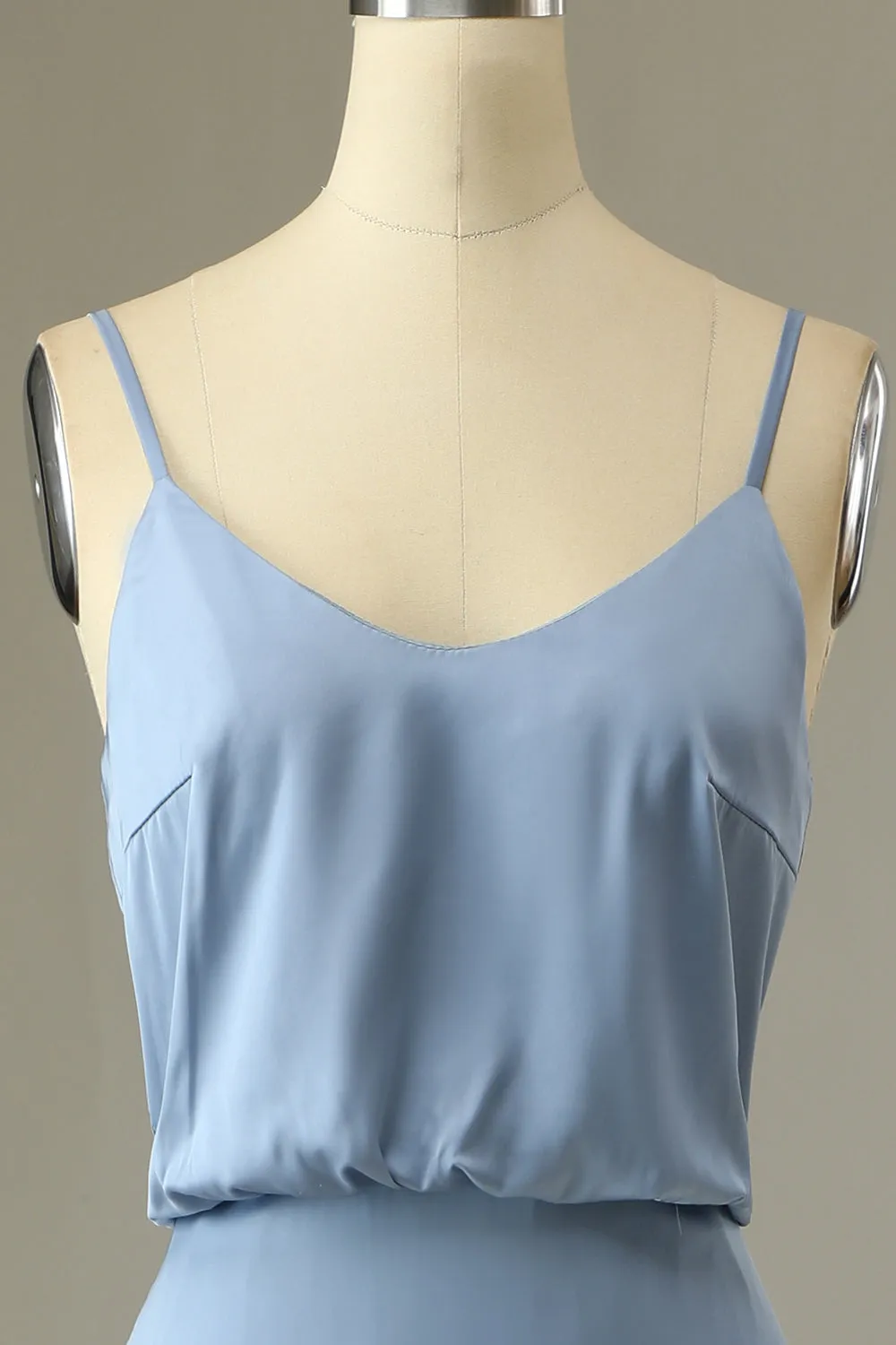 Spaghetti Straps Grey Blue Long Bridesmaid Dress sold by Zapaka product image thumbnail 4