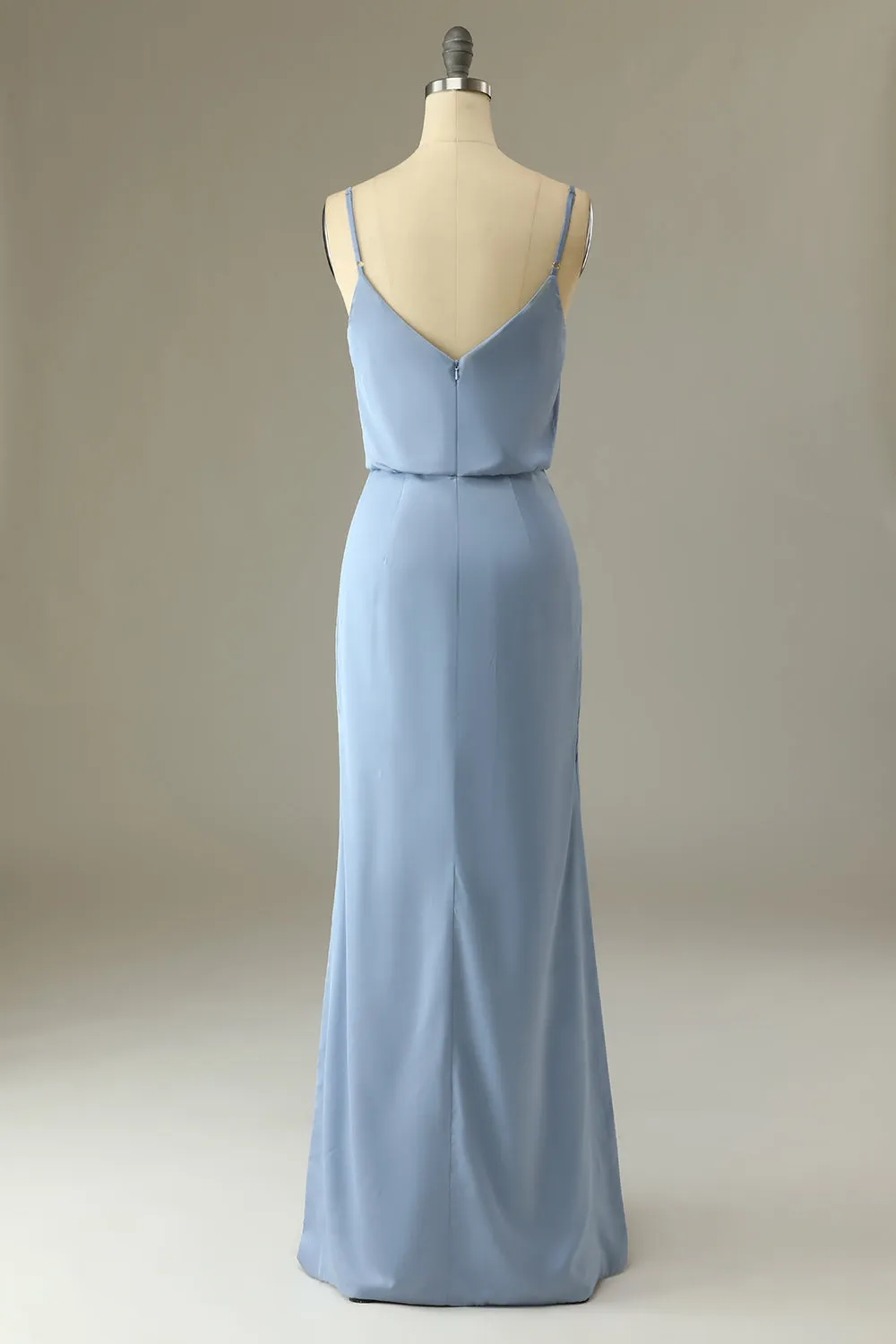 Spaghetti Straps Grey Blue Long Bridesmaid Dress sold by Zapaka product image thumbnail 2