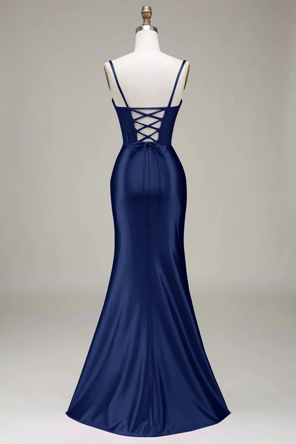 Navy Mermaid Spaghetti Straps Corset Prom Dress with Split Front sold by Zapaka product image thumbnail 2