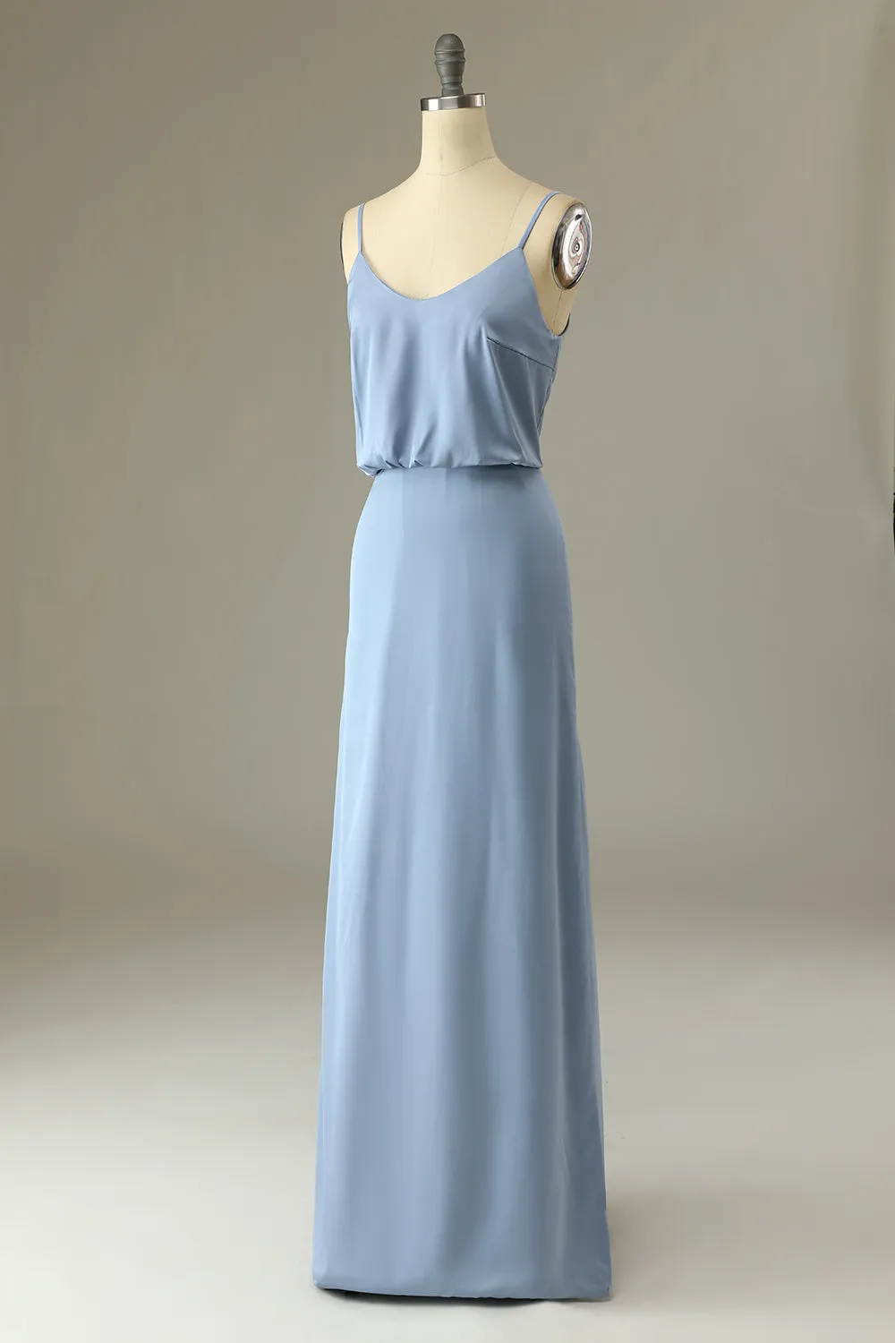Spaghetti Straps Grey Blue Long Bridesmaid Dress sold by Zapaka product image thumbnail 3