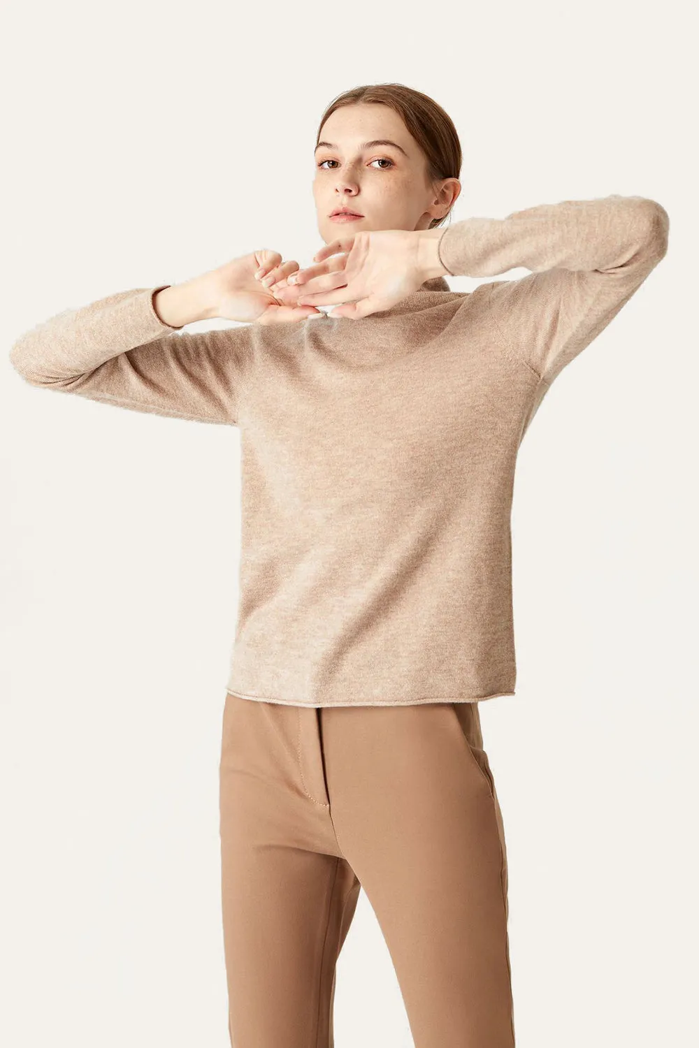 Khaki Cropped Turtleneck Wool Sweater sold by Zapaka