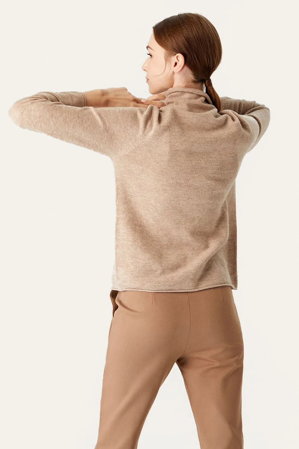 Khaki Cropped Turtleneck Wool Sweater sold by Zapaka product image thumbnail 2