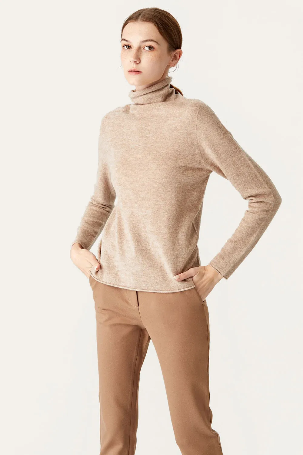 Khaki Cropped Turtleneck Wool Sweater sold by Zapaka product image thumbnail 3