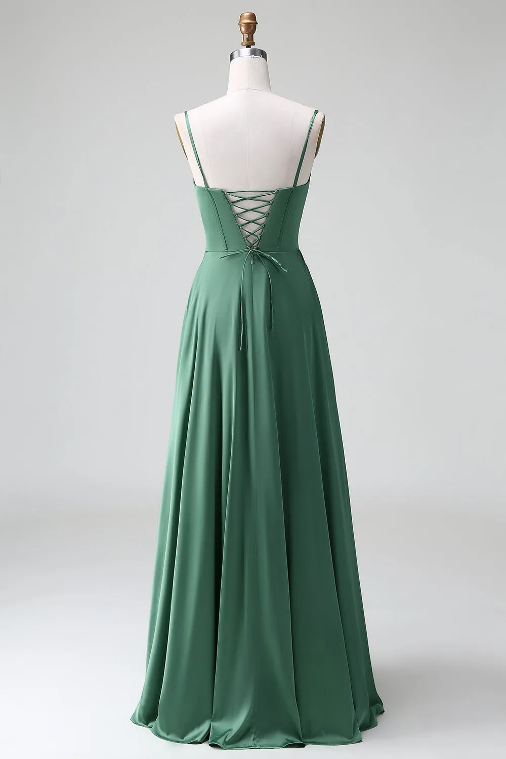 Eucalyptus A Line Spaghetti Straps Corset Pleated Satin Bridesmaid Dress sold by Zapaka product image thumbnail 2