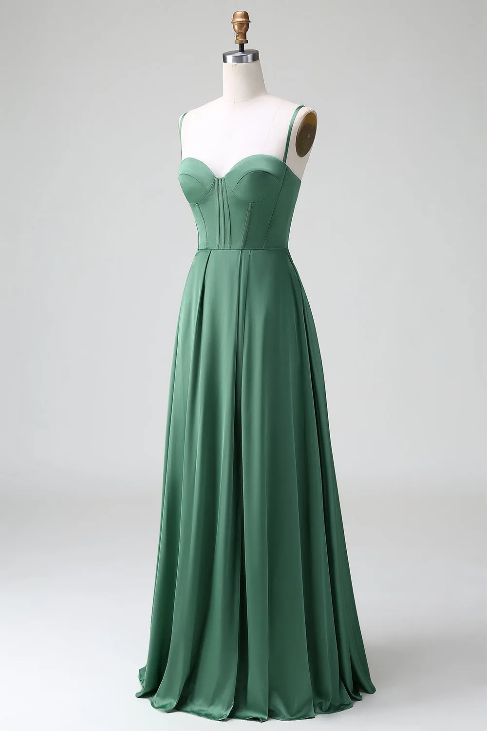 Eucalyptus A Line Spaghetti Straps Corset Pleated Satin Bridesmaid Dress sold by Zapaka product image thumbnail 3