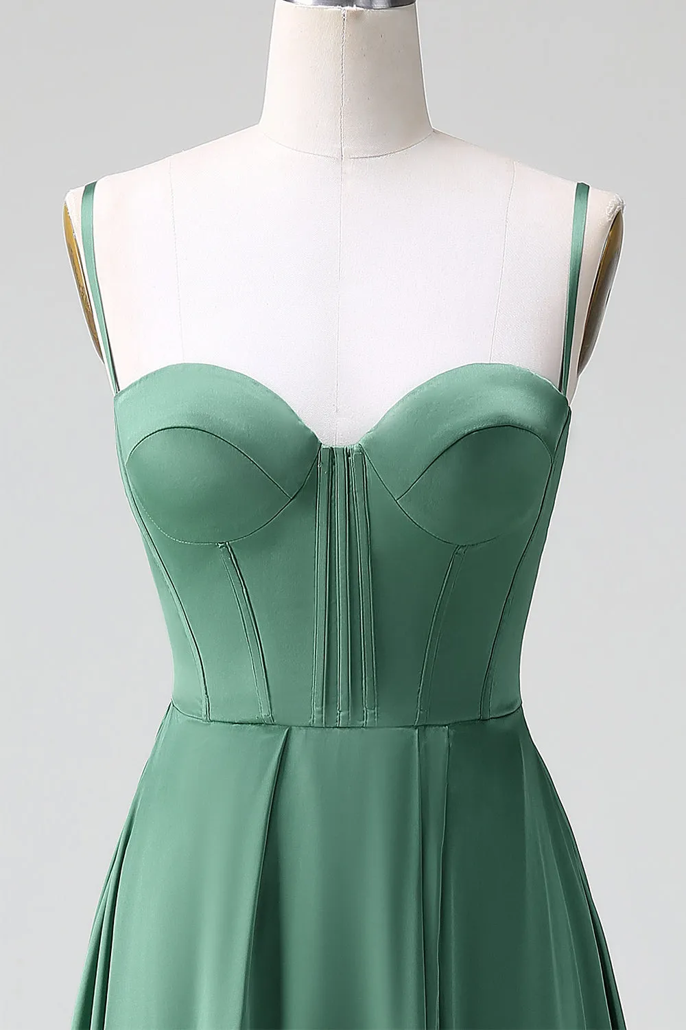 Eucalyptus A Line Spaghetti Straps Corset Pleated Satin Bridesmaid Dress sold by Zapaka product image thumbnail 4