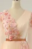 Elegant A Line V Neck Apricot Long Prom Dress with Appliques sold by Zapaka