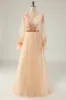 Elegant A Line V Neck Apricot Long Prom Dress with Appliques sold by Zapaka
