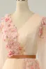 Elegant A Line V Neck Apricot Long Prom Dress with Appliques sold by Zapaka