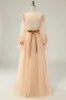 Elegant A Line V Neck Apricot Long Prom Dress with Appliques sold by Zapaka