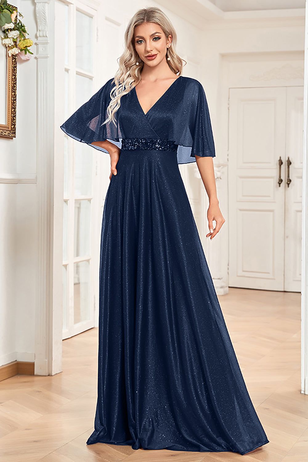 V-Neck Burgundy Long Mother of the Bride Dress with Sequins sold by Zapaka product image thumbnail 5