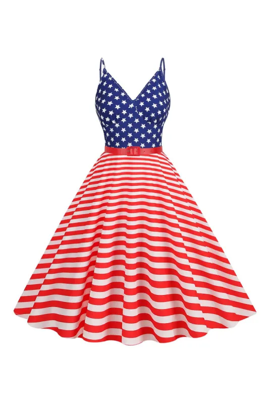 Stripes Sleeveless Swing 1950s Dress with Star sold by Zapaka