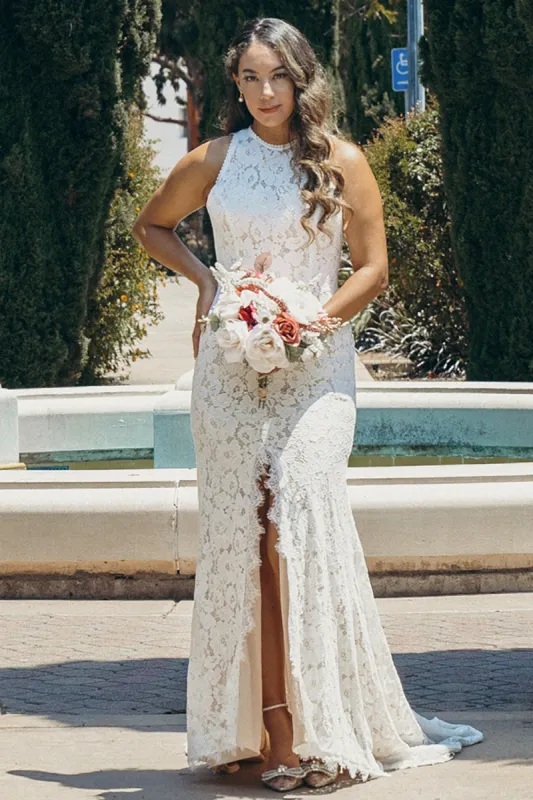 Ivory Open Back Boho Lace Wedding Dress sold by Zapaka