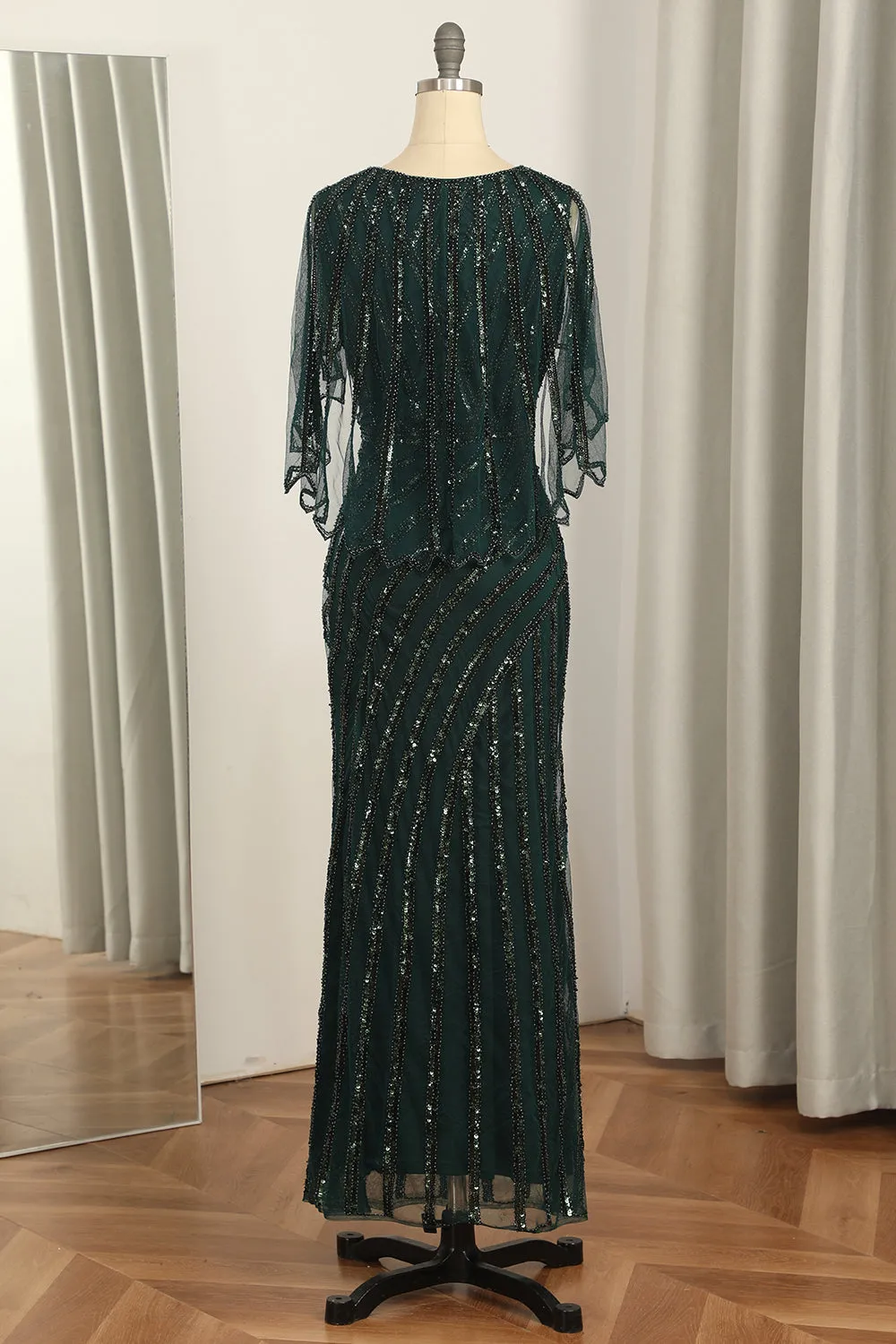 Dark Green Sequined Scoop Neck Long 1920s Dress sold by Zapaka product image thumbnail 2
