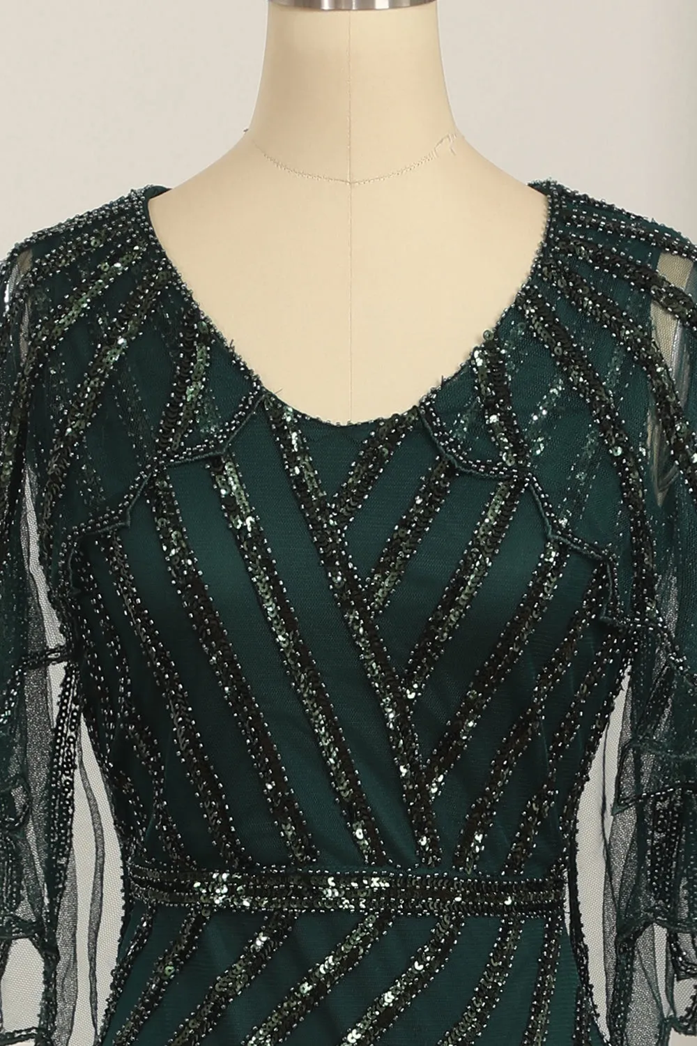 Dark Green Sequined Scoop Neck Long 1920s Dress sold by Zapaka product image thumbnail 4