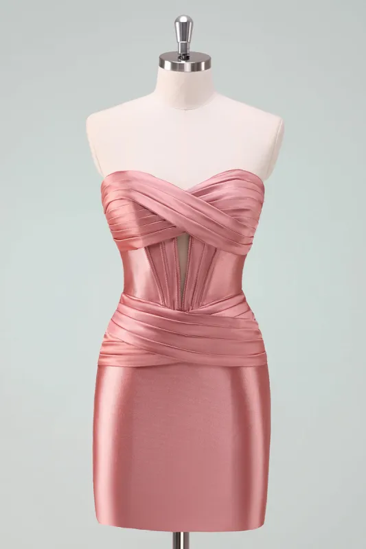Copper Bodycon Sweetheart Satin Corset Short Homecoming Dress sold by Zapaka
