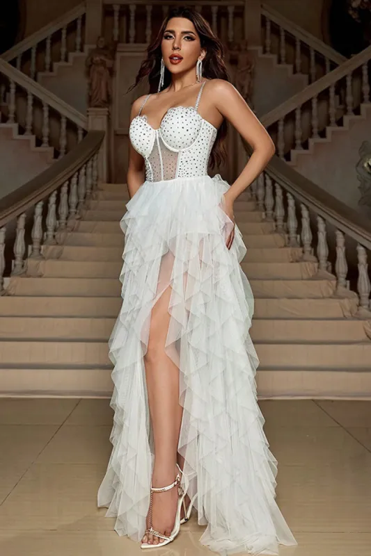 White Corset A Line Spaghetti Straps Long Dress sold by Zapaka