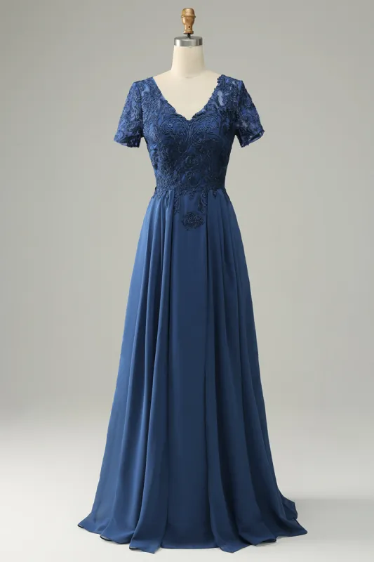 Blue A Line Mother of Bride Dress with Appliques sold by Zapaka
