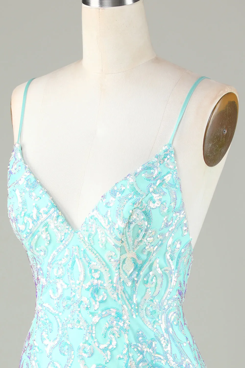 Sparkly Tight Spaghetti Straps Green Homecoming Dress with Backless sold by Zapaka product image thumbnail 5