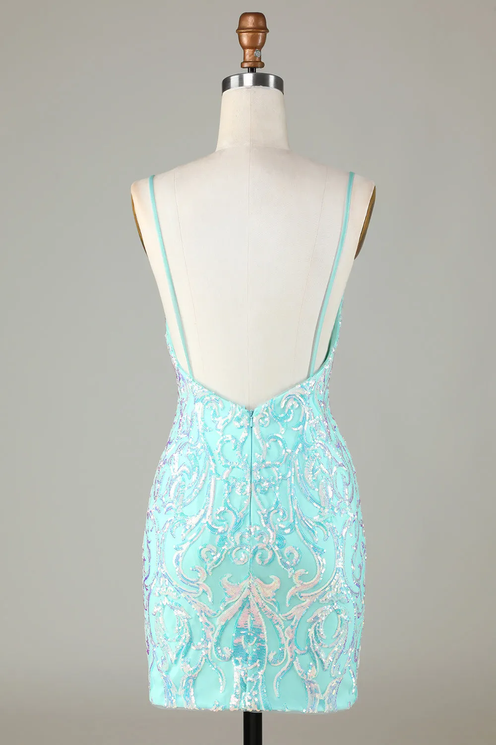 Sparkly Tight Spaghetti Straps Green Homecoming Dress with Backless sold by Zapaka product image thumbnail 2