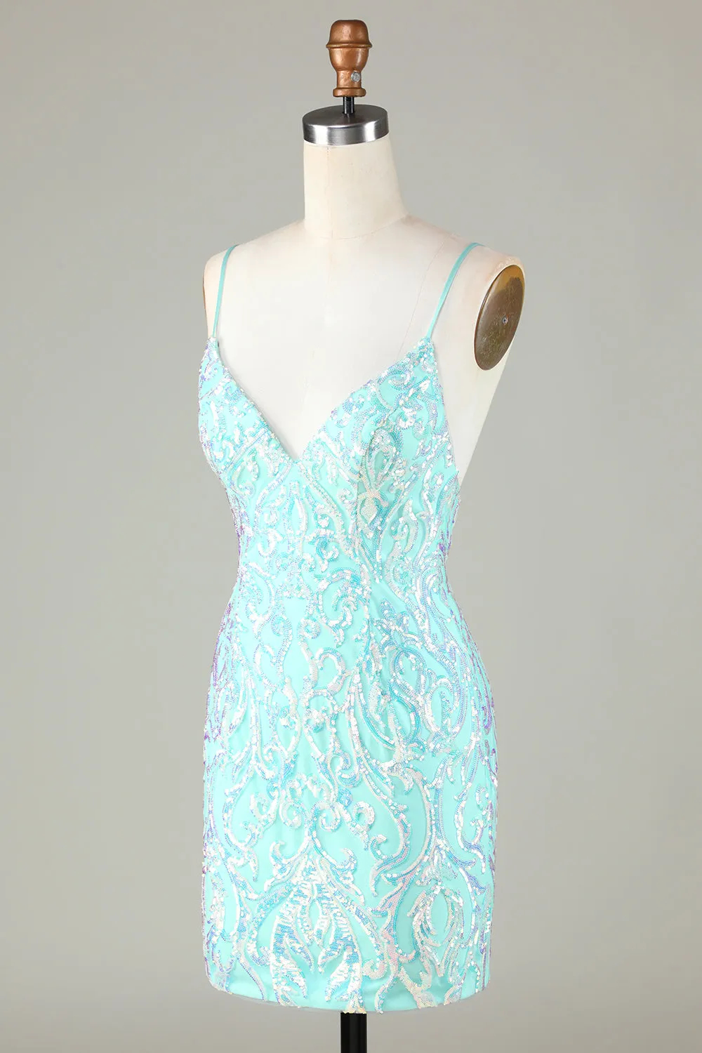 Sparkly Tight Spaghetti Straps Green Homecoming Dress with Backless sold by Zapaka product image thumbnail 3