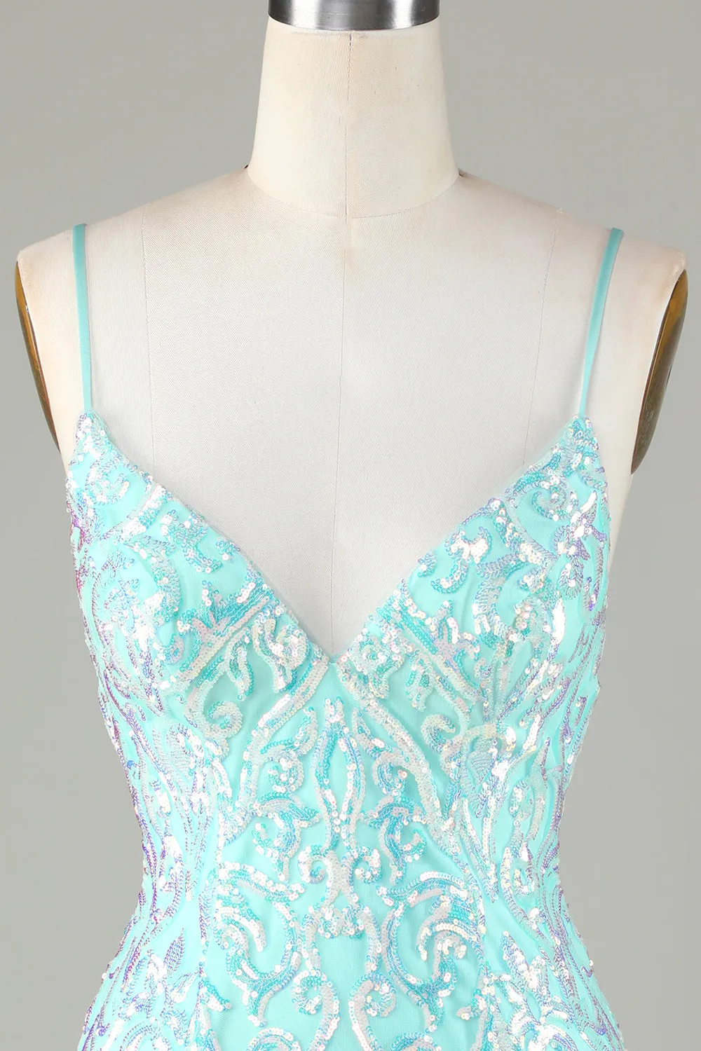 Sparkly Tight Spaghetti Straps Green Homecoming Dress with Backless sold by Zapaka product image thumbnail 4