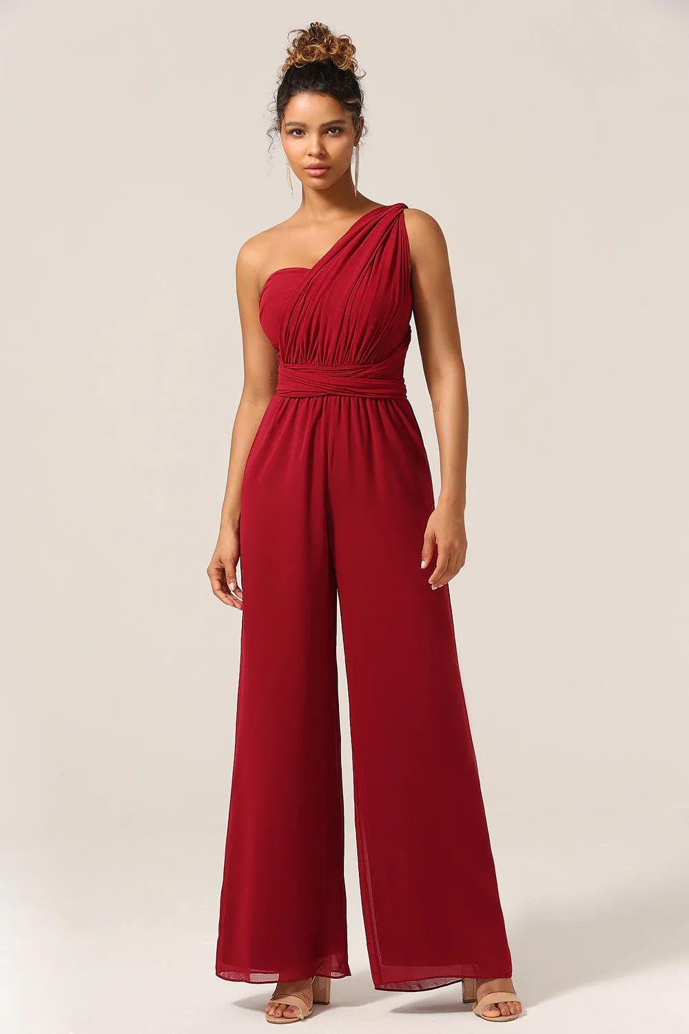 Burgundy Chiffon Convertible Bridesmaid Jumpsuits sold by Zapaka product image thumbnail 3