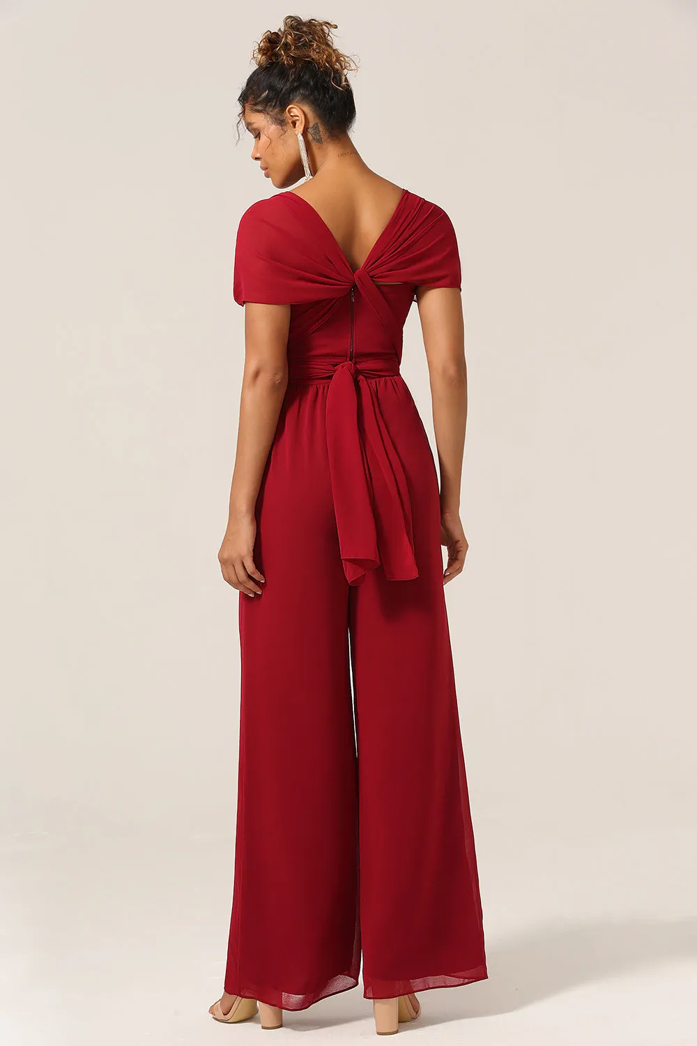 Burgundy Chiffon Convertible Bridesmaid Jumpsuits sold by Zapaka product image thumbnail 4